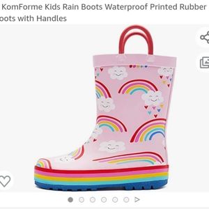 KomForme Kids Rain Pink Boots Waterproof Printed Rubber boots with Handl…